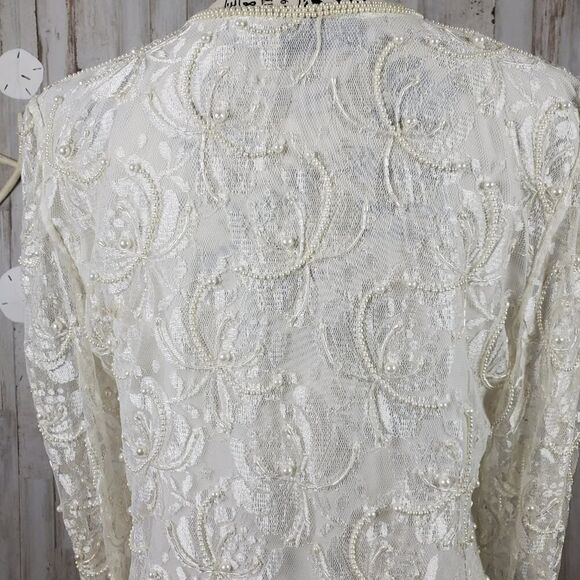 Vintage Laurence Kazar Beaded Lace Blouse Ivory Size Medium - Picture 6 of 12